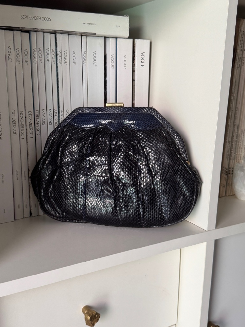 ROBINSONS VINTAGE navy Snakeskin clutch purse handbag shoulder strap 70s 80s